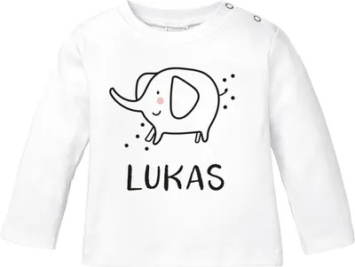 Produktbild von Baby Langarmshirt mit Namen personalisiert Elefant lustige Zoo-Tiere Strichzeichung Junge Mädchen Baumwolle SpecialMe® Elefant weiß 68/74 (4-9 Monate)
