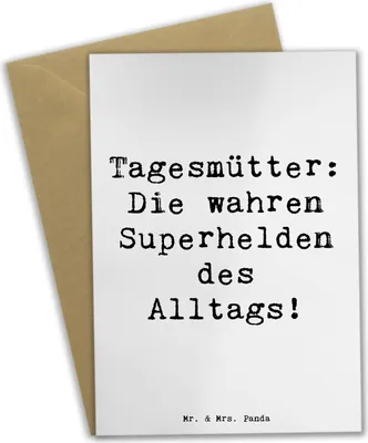 Produktbild von Mr. & Mrs. Panda babykarte Spruch Tagesmutter Superheld - Weiß - Geschenk, weihnachtskarten, Geschenke mit Herz, Kinderförderung, einladungskarten, Lächeln, osterkarten