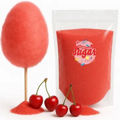 Produktbild von Zuckerwatte Zucker mit Geschmack Kirsche Rot farbiger Aromazucker 100g für die Zuckerwattemaschine
