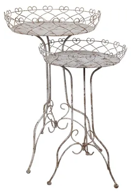 Immagine prodotto di Tavolo per piante Clayre & Eef Set di 2 Ø 52x84/ Ø42x66 cm Metallo bianco marrone