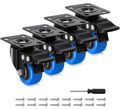 Image de Roulettes pour meubles de 50 mm, avec 4 freins, capacité de charge de 270 kg, lot de 4
