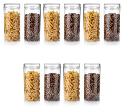 Obrázok produktu pre Sada 10 kusov sklenených nádob Arendo, objem 1400 ml, okrúhle, vzduchotesné, vyrobené z borosilikátového skla. Sklenená časť je vhodná do umývačky riadu a do mikrovlnnej rúry. Farba: priehľadná