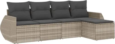 Produktbild von vidaXL 5-tlg. Garten-Sofagarnitur mit Kissen Hellgrau Poly Rattan