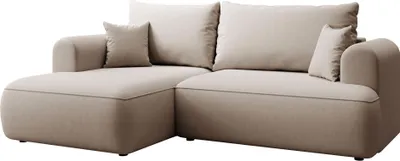 Produktbild von Selsey Ovo Mini - Eckschlafsofa linksseitig mit Stauraum, Easy-Clean-Samtbezug, beige
