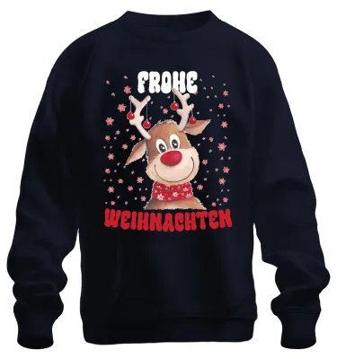 Produktbild von Frohe Weihnachten Süßes Reh Rentier - Weihnachten Xmas Sweatshirt Pullover, Navy, S