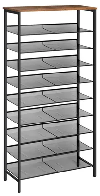 Schuhregal 10-stöckig, 75x30x172 cm, für 27-36 Paar Schuhe, dunkelbraun-schwarz