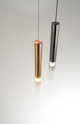 Immagine prodotto di Lampada a Sospensione in Vetro Borosilicato Fumé Specchiato e Grigio Titanio, LED 8W Dimmerabile, Design Moderno ed Elegante - Perenz