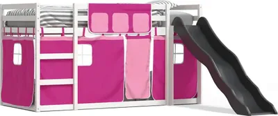 Immagine prodotto di vidaXL Letto a castello con scivolo e tende Rosa 90x190 cm