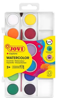 Obrázek produktu pro JOVI vodové barvy ø 22 mm – 12 ks se štětcem