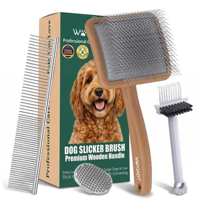 Productafbeelding van Hondenverzorgingsset 4-in-1: Borstel voor het verwijderen van losse haren, kam, massageborstel, reiniger | Geschikt voor langharige rassen, Goldendoodles, Poedels