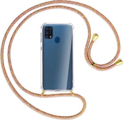Produktbild von Handykette Backcover-Schutzhülle mit Band (Metall goldfarben) für Samsung Galaxy M31 - Rainbow
