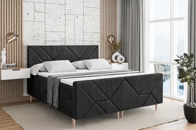 Produktbild von ALTDECOR Boxspringbett mit Holz Füßen, Matratze und Lattenrost, Topper, Fußteil, Polsterbett mit Bettkasten, Bett mit Stauraum H4-Matratze, Doppelbett - BARWA-FD-Z - 180x200 - Schwarz Casablanca