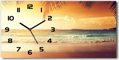 Produktbild von Wanduhr aus Glas – 60x30 cm - Glasbild - Glasuhr - Gehärtetes Glas - schwarze-zeiger - Tropischer Strand