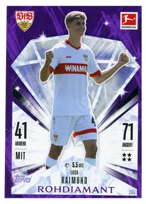 Zdjęcie produktu dla 304 – Luca Raimund 05/10 – Fioletowy  Surowy diament – Bundesliga Match Attax 2024/2025
