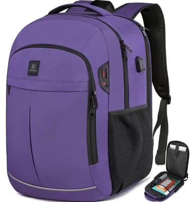 Zdjęcie produktu dla Plecok do podróży, notebook, 17,3 cala, zgodny z przepisami TSA, wodoodporny, torba podróżna biznesowa, fioletowy, z portem USB do ładowania