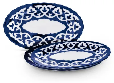 Produktbild von Teller Servierplatte Tellerset Pahta Gul oval 23 cm, 3 Stück, Usbekisches Porzellan