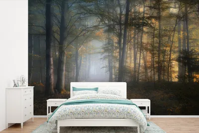 Produktbild von MuchoWow® Fototapete für Wohnzimmer oder Schlafzimmer Wandtapete Vinyl Motivtapete Wald - Nebel - Bäume - Waldweg - Natur - Pflanzen - 600x400 cm - Vinyltapeten