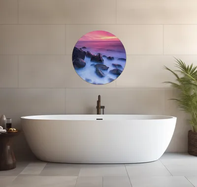 Produktbild von Wallario wasserfestes Poster selbstklebend 60 x 60 cm, Felsen im Meer bei Sonnenuntergang, Badezimmerposter Spritzschutz mit Hochglanzoberfläche in Glasoptik