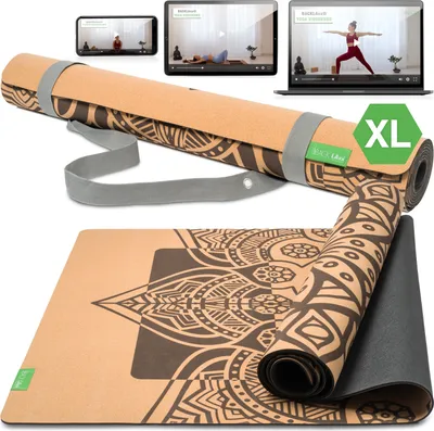 Produktbild von BACKLAxx® Kork Yogamatte XL mit Naturkautschuk inkl. Mattengurt -Nachhaltige Sportmatte (Fitnessmatte) rutschfest schadstofffrei mit Anti-Rutsch-Zonen