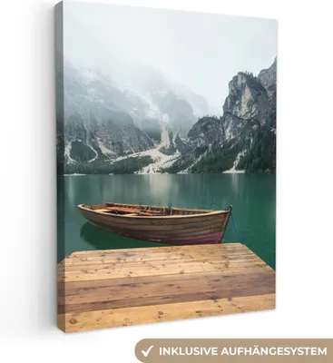 Obrázek produktu pro OneMillionCanvasses® - Obraz na plátně - mlha - sníh - hory - loď, nástěnná malba, nástěnné dekorace obrazy obývací pokoj, 90x120cm
