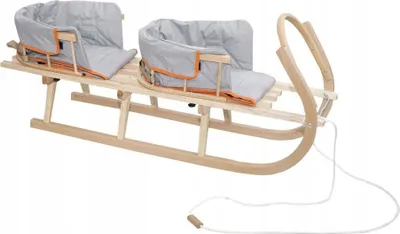 Produktbild von Doppelschlitten mit Winterfußsack Schlitten Holzschlitten mit Rückenlehne Holz