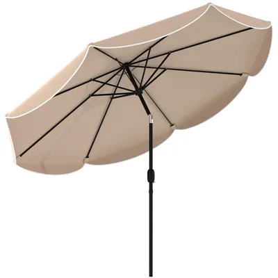 Image de Parasol de terrasse - Parasol de jardin Ø 2,7 m - Rond - Inclinable - Avec bord à volants - Kaki