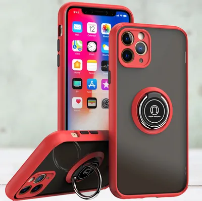 Produktbild von iPhone 11 Pro Max Hülle, Ring Halter Ständer Matte Transluzent TPU Rahmen Stoßfest Schutzhülle für iPhone 11 Pro Max Rot