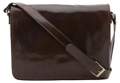 Image de Sac bandoulière pour homme, en cuir de vachette véritable, fermeture magnétique, fabriqué en Italie