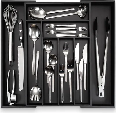 Immagine prodotto di Portaposate budu #47 (profondità 47 cm) in bambù - Nero - Sistema di organizzazione dei cassetti per la cucina