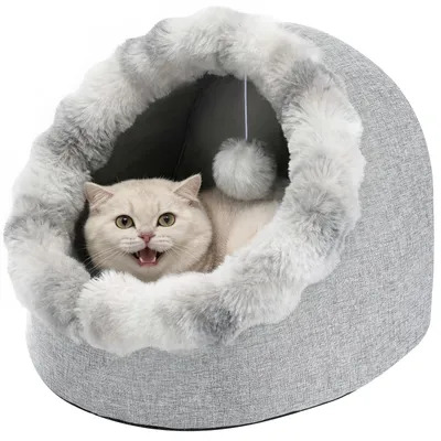 Image de Nid douillet pour chat en peluche, avec coussin lavable pour plus de confort