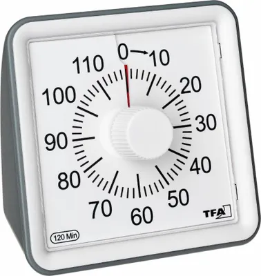 Produktbild von TFA-Dostmann VISUAL, Mechanischer Küchentimer, Anthrazit, Weiß, 1 min, Kunststoff, Freistehend, AAA