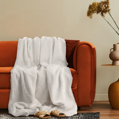Produktbild von Deko Wohnzimmer Decke Kuscheldecke Tagesdecke Sofadecke Boho Waschbar Geo Muster 200x240cm Creme
