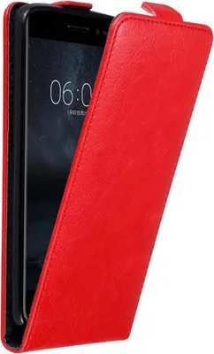 Produktbild von Cadorabo Hülle für Nokia 6 2017 Schutz Hülle in Rot Flip Etui Handyhülle Case Cover
