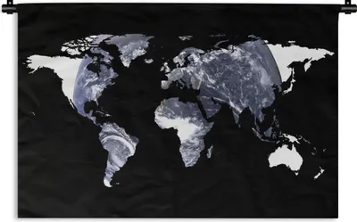 Produktbild von MuchoWow® Wandteppich Wandbehang Weltkarte - Schwarz - Weiß - Globus 90x60 cm Tapisserie Dekoration Wandtuch - Wandskulpturen - Bildteppich