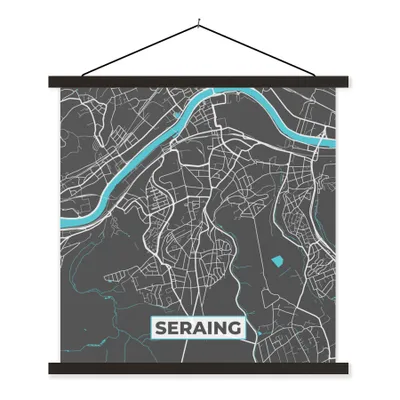 Obrázek produktu pro MuchoWow® Textilní plakát - Mapa - Seraing - Modrá - Mapa města - 90x90cm - S černými lamelami