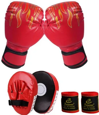 Productafbeelding van Unyqoos® Kinderbokshandschoenen set, geschikt voor kinderen van 3-10 jaar, met polsbeschermers en handwikkels. Lichtgewicht, gemaakt van Polyurethanleer en ademend polyester, schokabsorberend en verstelbaar