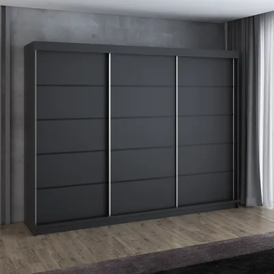 Produktbild von Schwebetürenschrank, 3-türig Schrank 200 cm mit 4 Schubladen, Retrostil  Premium! Moderne Garderobe für Kleidung. Verschiedene Farben (Weiß, Schwarz, Somona) Kleiderschrank MES