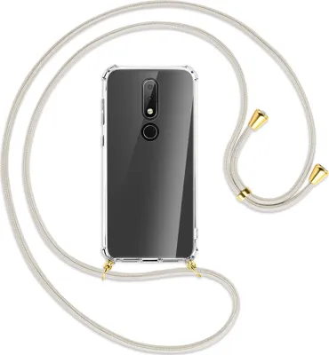 Produktbild von Handykette Backcover-Schutzhülle mit Band (Metall goldfarben) für Nokia 6.1 Plus / X6 - broken white