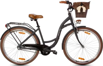 Produktbild von Goetze Style 28 Zoll City Bike, 46 cm ALU Rahmen, 3-Gang Shimano Nexus, Rücktrittbremse & V-Bremse, LED-Beleuchtung, Gepäckträger, Rattankorb mit Bezug