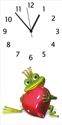 Produktbild von Wallario Design Wanduhr Verliebter Froschkönig mit großem Herz aus Echtglas, Größe 30 x 60 cm