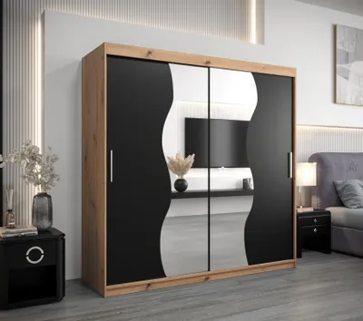 Obrázek produktu pro Šatní skříň ROZALIE - šířka 200 cm, dub artisan / černá