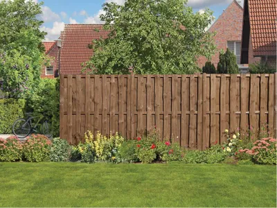 Produktbild von WOODTEX Braun 180x180 cm Sichtschutzzaun, Gartenzaun aus Kiefer, Bohlenzaun, Doppelstabmattenfüllung, Lärmschutz, Windschutz, Montage Set