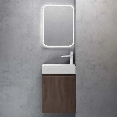 Produktbild von doporro Badmöbelset Waschbecken-Unterschrank für Gäste-WC 46cm in Eiche Stirling Design Waschplatz Wandmontage inkl. LED-Spiegel Pisa02
