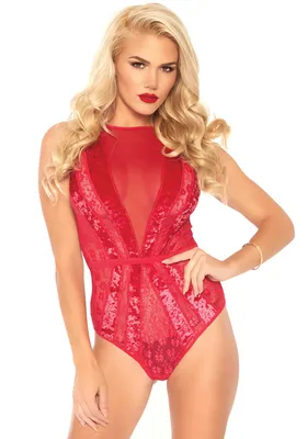 Produktbild von Lace teddy with snap crotch - Groesse: M - Farbe: Red