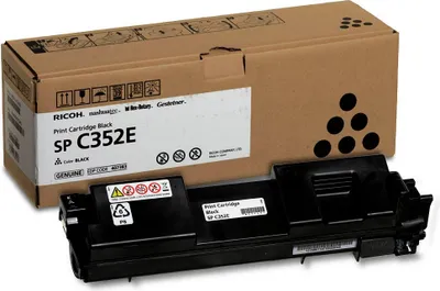 A black toner cartridge and its cardboard packaging are shown against a white background.