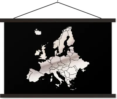 Produktbild von MuchoWow® Textilposter Karte - Europa - Weiß 60x40 cm mit schwarzem Rahmen - Hölzernes
