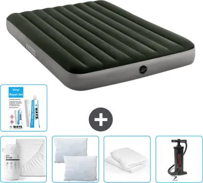Produktbild von Intex Luftbett – 2 Personen – 152 x 203 x 25 cm – Grün – im Lieferumfang enthalten Spannbettuch - Küssen - Pumpe - Reperaturset en Kissenschutz
