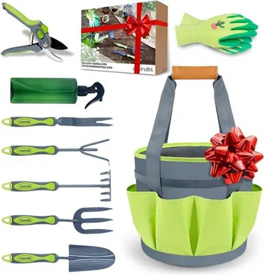 Produktbild von Famanu Gartenwerkzeugset 9-teilig - Handwerkzeuge mit großer Gartentasche und Schneidewerkzeug