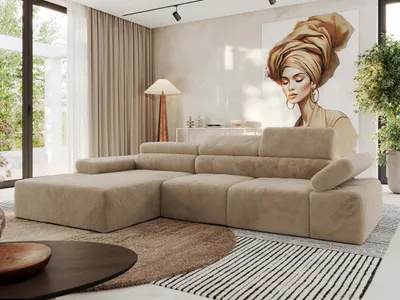 Produktbild von MKS MEBLE L-form Ecksofa RILASSO mit Relax-Funktion, verstellbare Kopfstützen - Beige Plüsch - Links