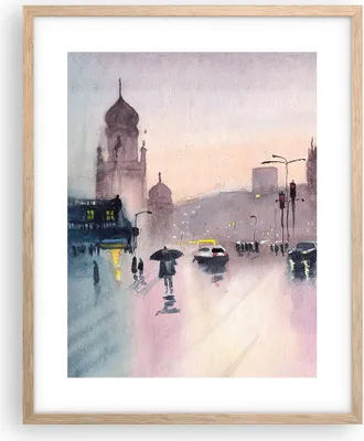 Produktbild von Gerahmtes Poster - Rahmen in heller Eiche - Aquarell Stadt historische Denkmäler - 40x50 cm - Wand Bild - Wanddeko - Wandbilder - Kunstposter - Wandposter - Bilderrahmen - Bilder - P2NPA40x50-4579